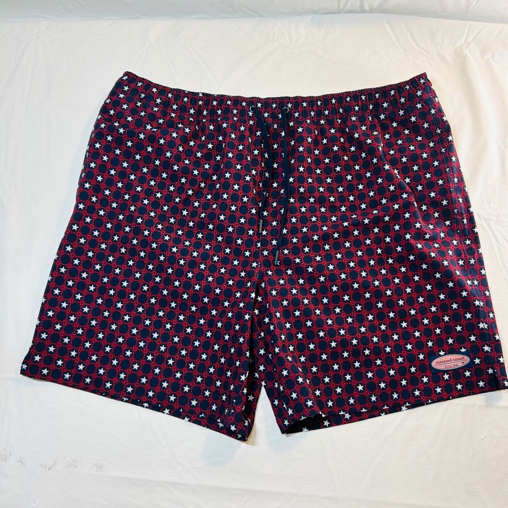 Vineyard Vines Mens XL Swim Trunks Navy Red Stars Anchors Patriotic Board Shorts